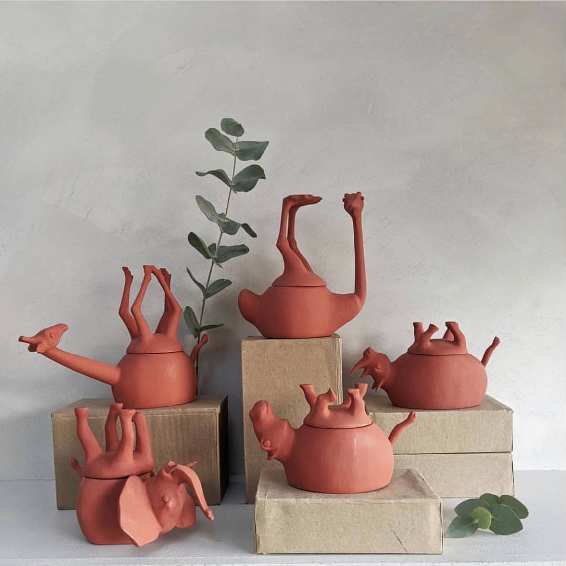 A Set of 5 Upside Down Jungle Animals- Terracotta