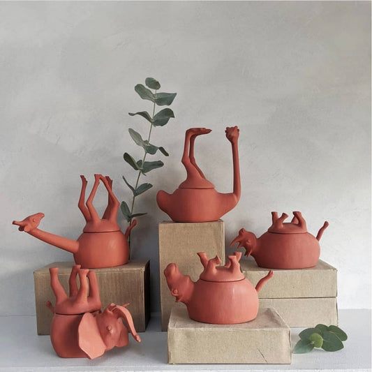 A Set of 5 Upside Down Jungle Animals- Terracotta